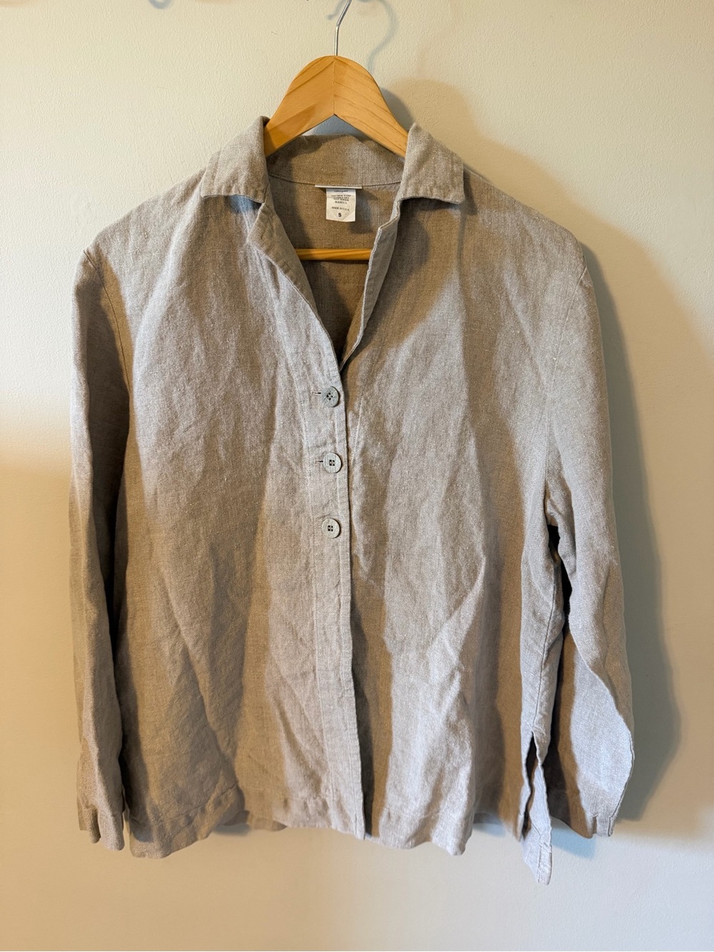 Vintage Eileen Fisher 100% Linen Jacket Blazer Top Small USA Oatmeal Minimalist